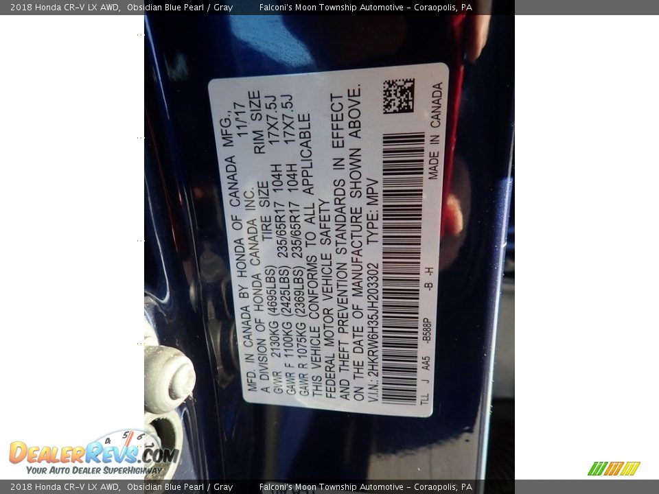 2018 Honda CR-V LX AWD Obsidian Blue Pearl / Gray Photo #23