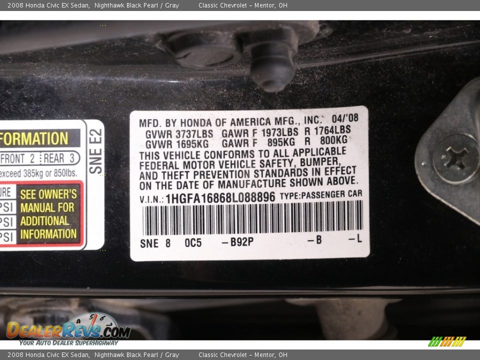 2008 Honda Civic EX Sedan Nighthawk Black Pearl / Gray Photo #17