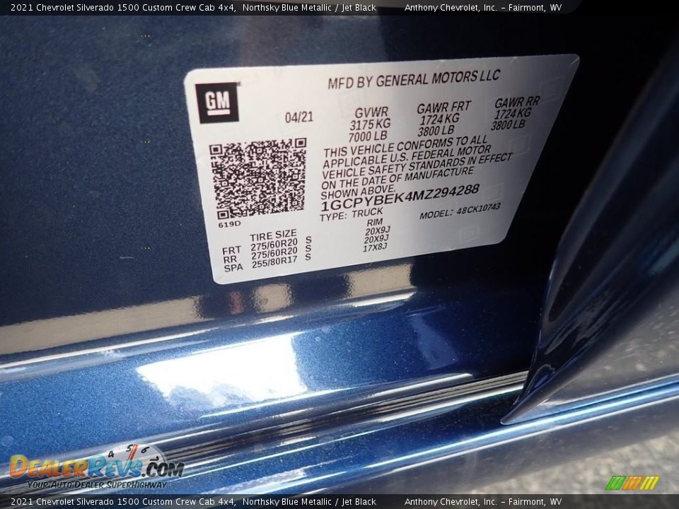 2021 Chevrolet Silverado 1500 Custom Crew Cab 4x4 Northsky Blue Metallic / Jet Black Photo #18