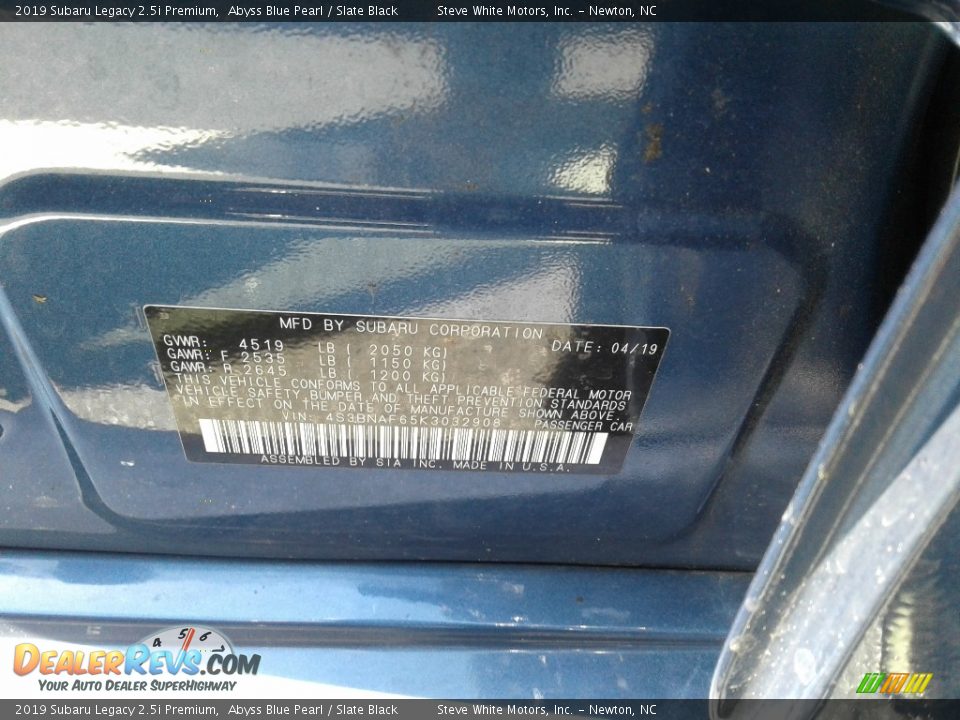 2019 Subaru Legacy 2.5i Premium Abyss Blue Pearl / Slate Black Photo #28