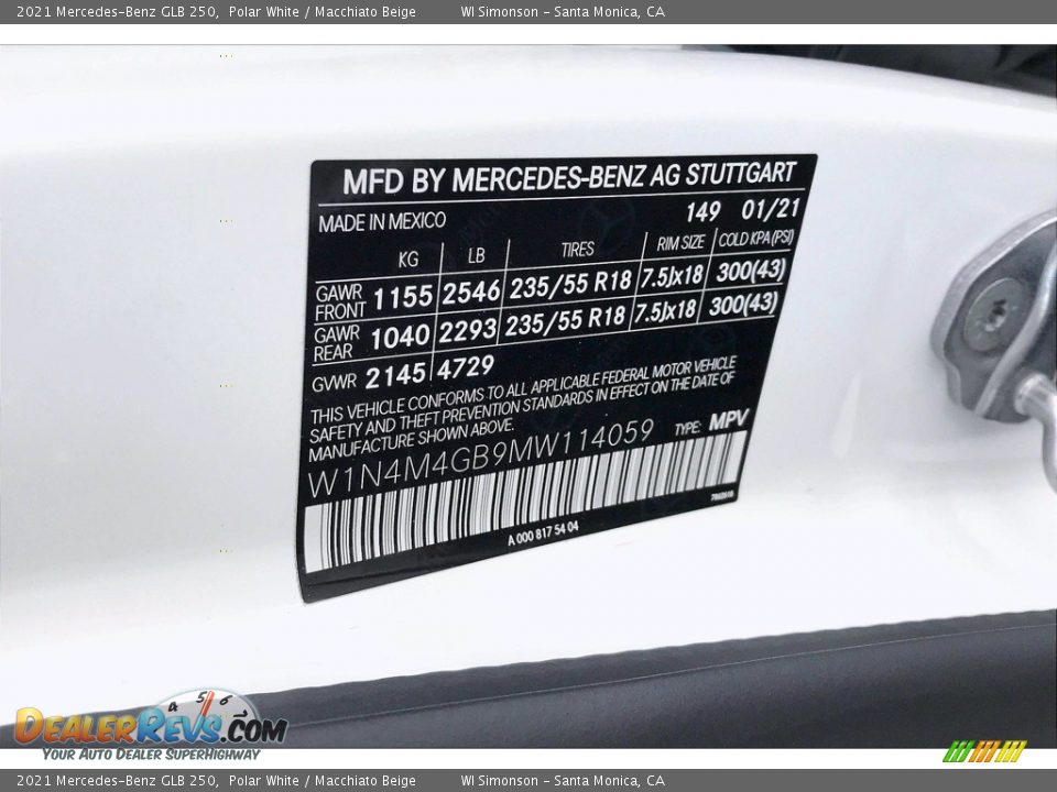 2021 Mercedes-Benz GLB 250 Polar White / Macchiato Beige Photo #11