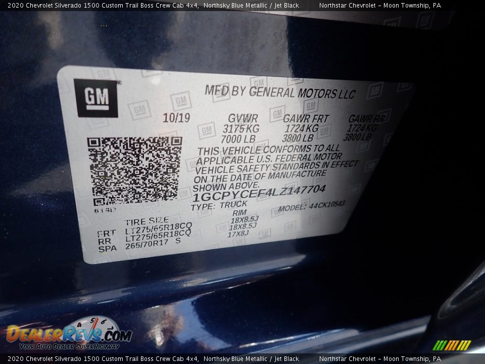 2020 Chevrolet Silverado 1500 Custom Trail Boss Crew Cab 4x4 Northsky Blue Metallic / Jet Black Photo #28