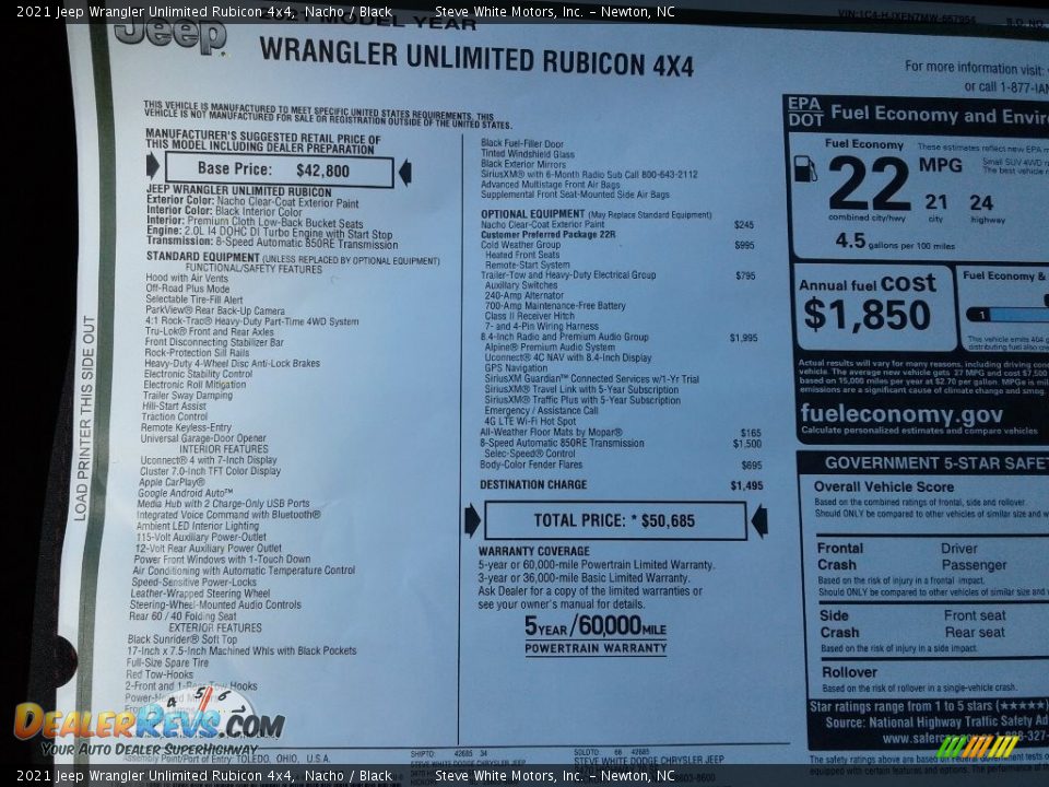 2021 Jeep Wrangler Unlimited Rubicon 4x4 Window Sticker Photo #30