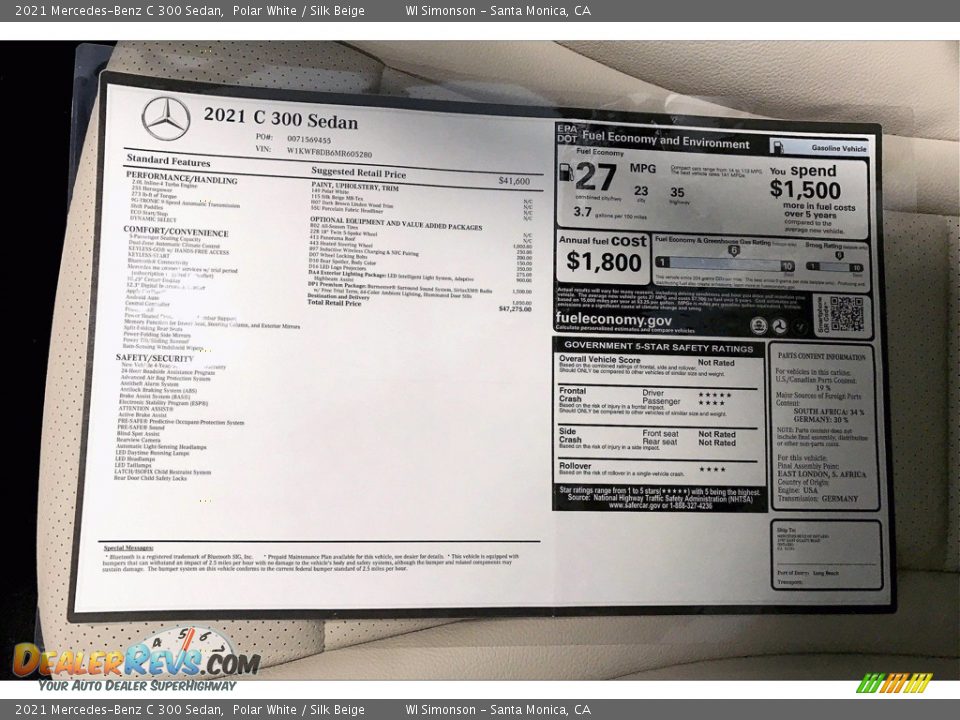 2021 Mercedes-Benz C 300 Sedan Polar White / Silk Beige Photo #13