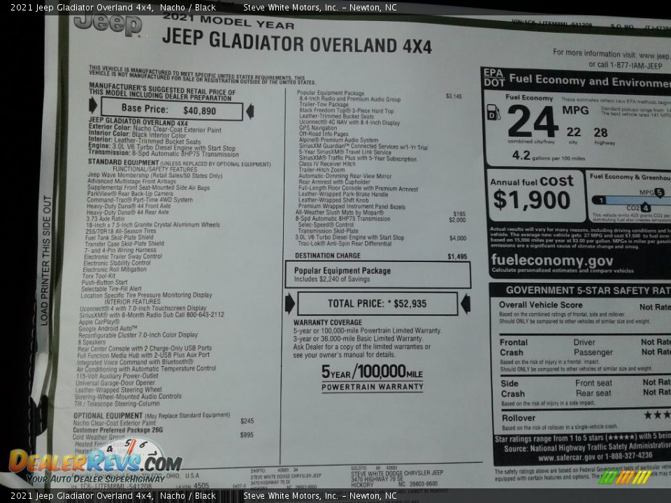 2021 Jeep Gladiator Overland 4x4 Window Sticker Photo #31