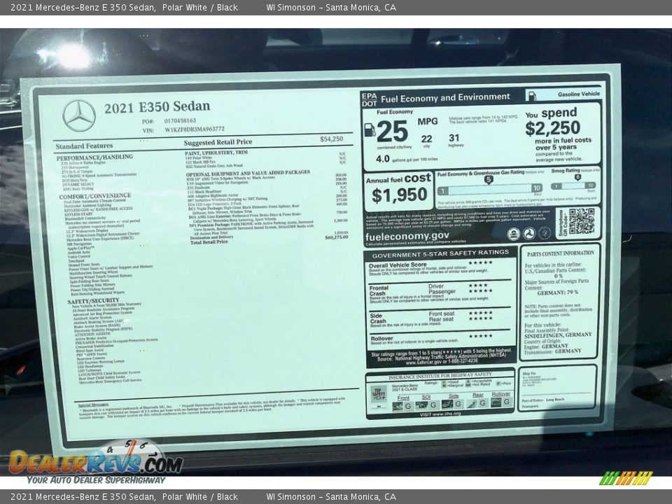 2021 Mercedes-Benz E 350 Sedan Polar White / Black Photo #11