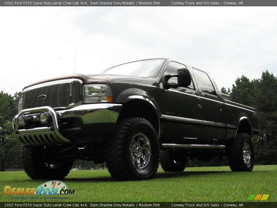 2002 Ford F250 Super Duty Lariat Crew Cab 4x4 Dark Shadow Grey Metallic / Medium Flint Photo #2