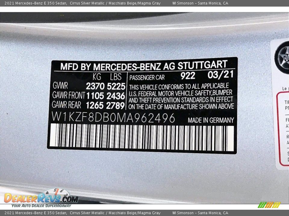 2021 Mercedes-Benz E 350 Sedan Cirrus Silver Metallic / Macchiato Beige/Magma Gray Photo #11