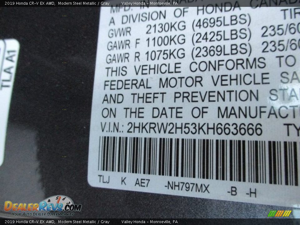 2019 Honda CR-V EX AWD Modern Steel Metallic / Gray Photo #19