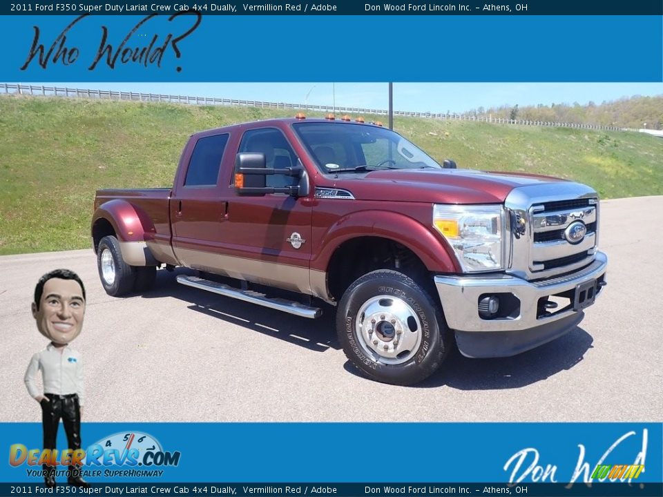 2011 Ford F350 Super Duty Lariat Crew Cab 4x4 Dually Vermillion Red / Adobe Photo #1