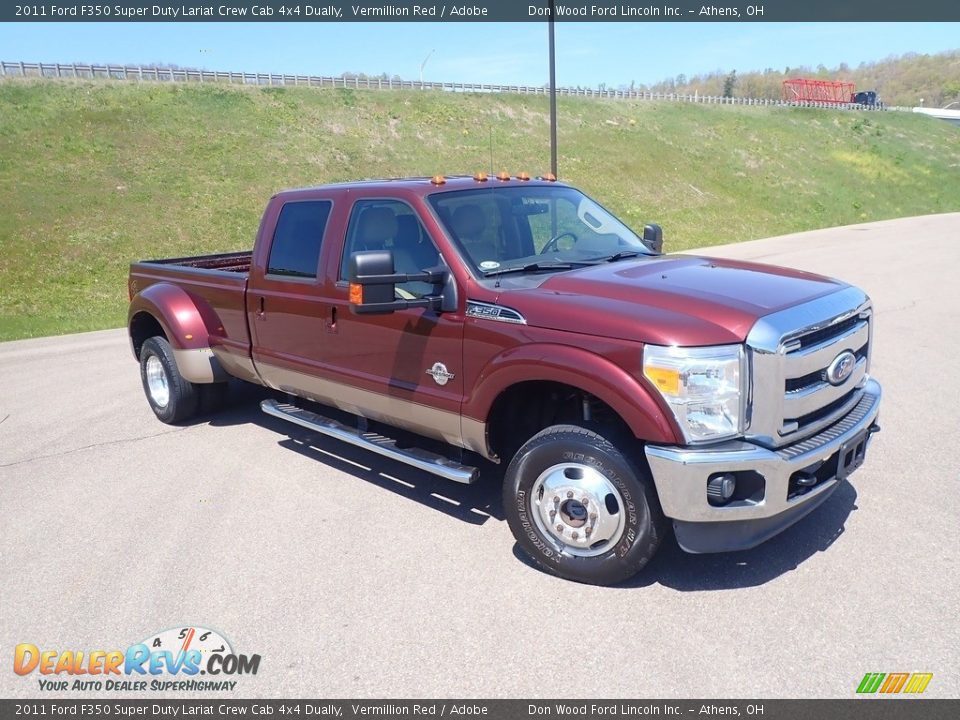2011 Ford F350 Super Duty Lariat Crew Cab 4x4 Dually Vermillion Red / Adobe Photo #3