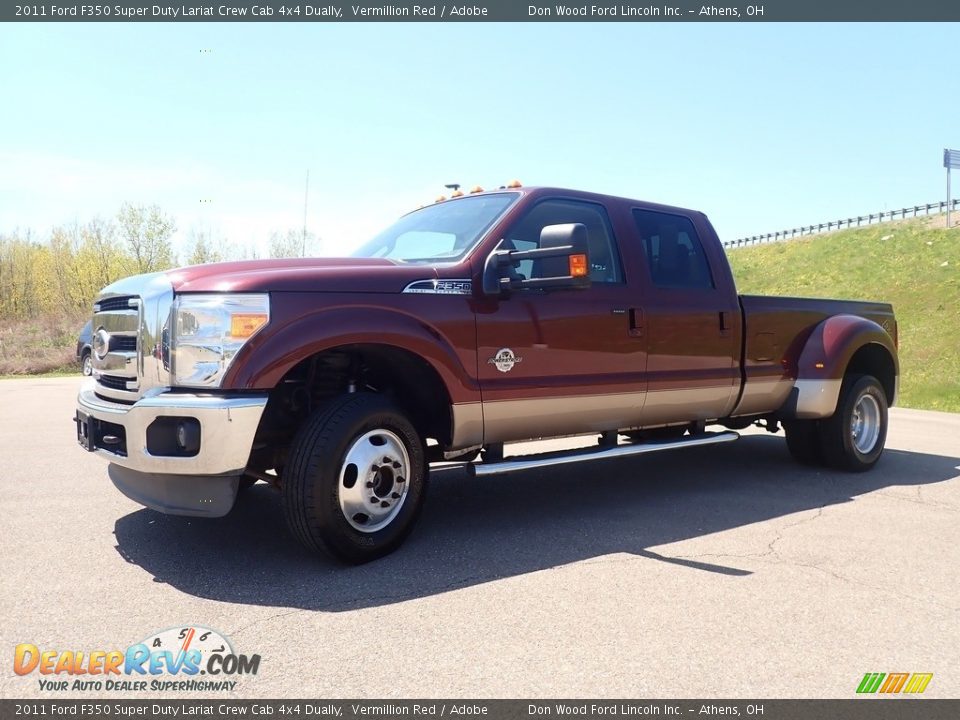 2011 Ford F350 Super Duty Lariat Crew Cab 4x4 Dually Vermillion Red / Adobe Photo #8