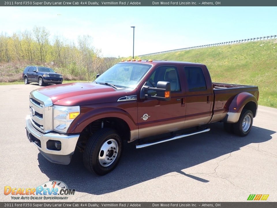 2011 Ford F350 Super Duty Lariat Crew Cab 4x4 Dually Vermillion Red / Adobe Photo #9