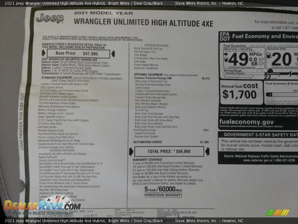 2021 Jeep Wrangler Unlimited High Altitude 4xe Hybrid Bright White / Steel Gray/Black Photo #35