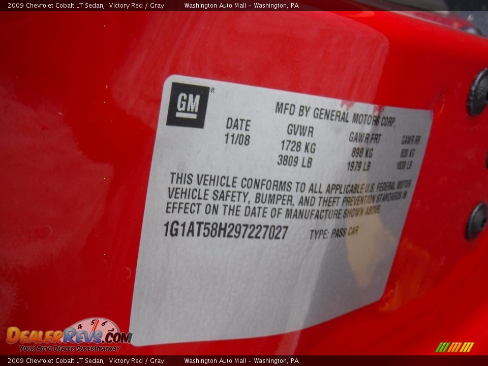 2009 Chevrolet Cobalt LT Sedan Victory Red / Gray Photo #24