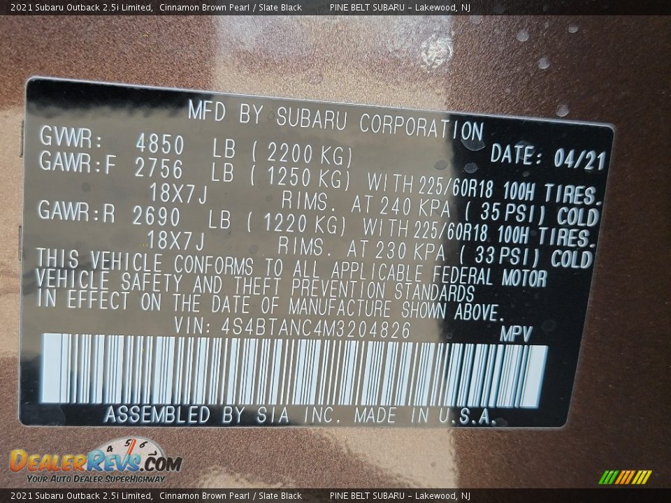 2021 Subaru Outback 2.5i Limited Cinnamon Brown Pearl / Slate Black Photo #14