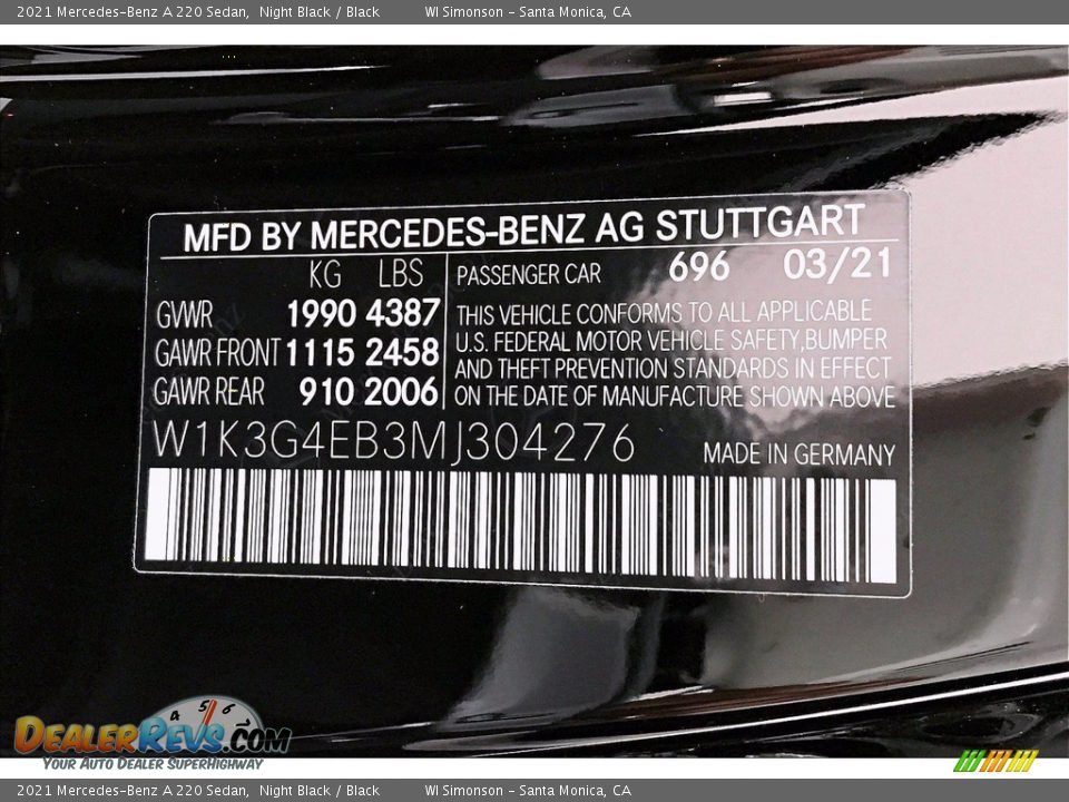 2021 Mercedes-Benz A 220 Sedan Night Black / Black Photo #11