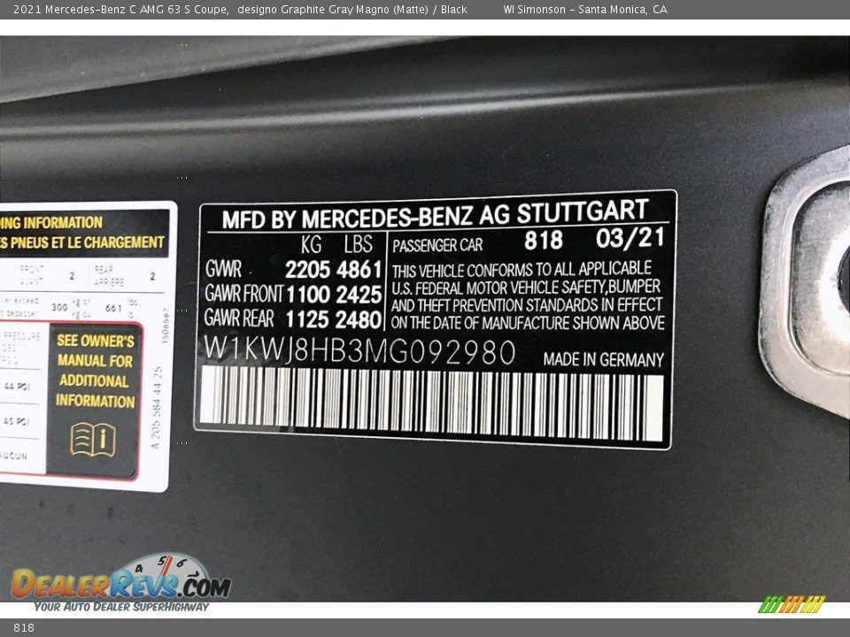Mercedes-Benz Color Code 818 designo Graphite Gray Magno (Matte)