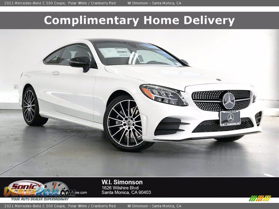 2021 Mercedes-Benz C 300 Coupe Polar White / Cranberry Red Photo #1