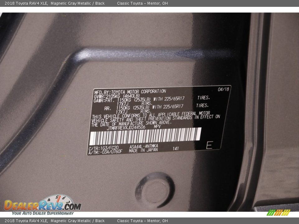 2018 Toyota RAV4 XLE Magnetic Gray Metallic / Black Photo #17