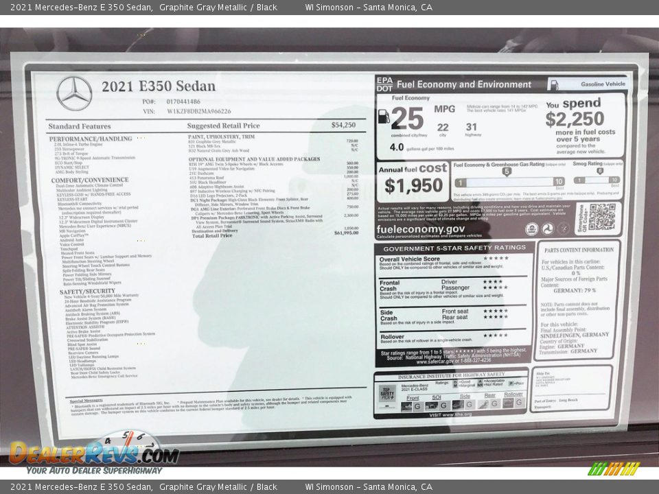 2021 Mercedes-Benz E 350 Sedan Graphite Gray Metallic / Black Photo #13