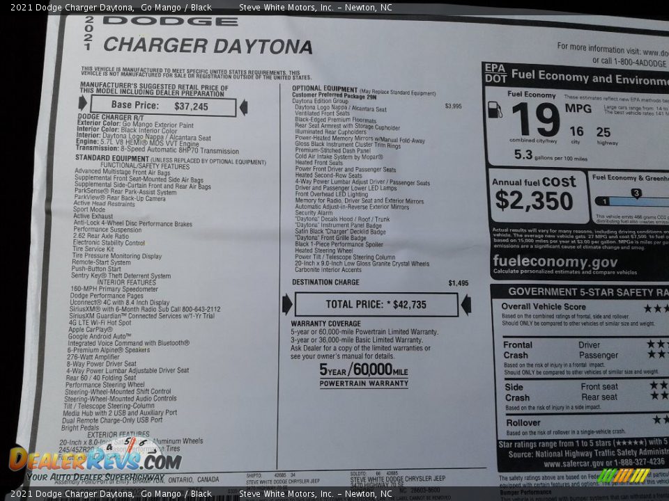 2021 Dodge Charger Daytona Go Mango / Black Photo #28