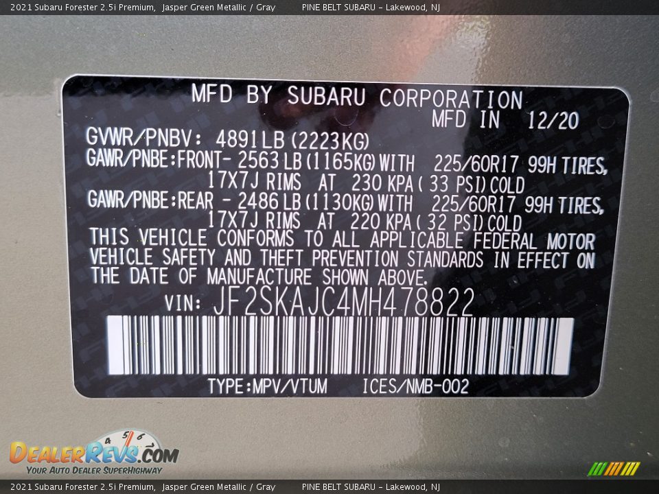 2021 Subaru Forester 2.5i Premium Jasper Green Metallic / Gray Photo #14