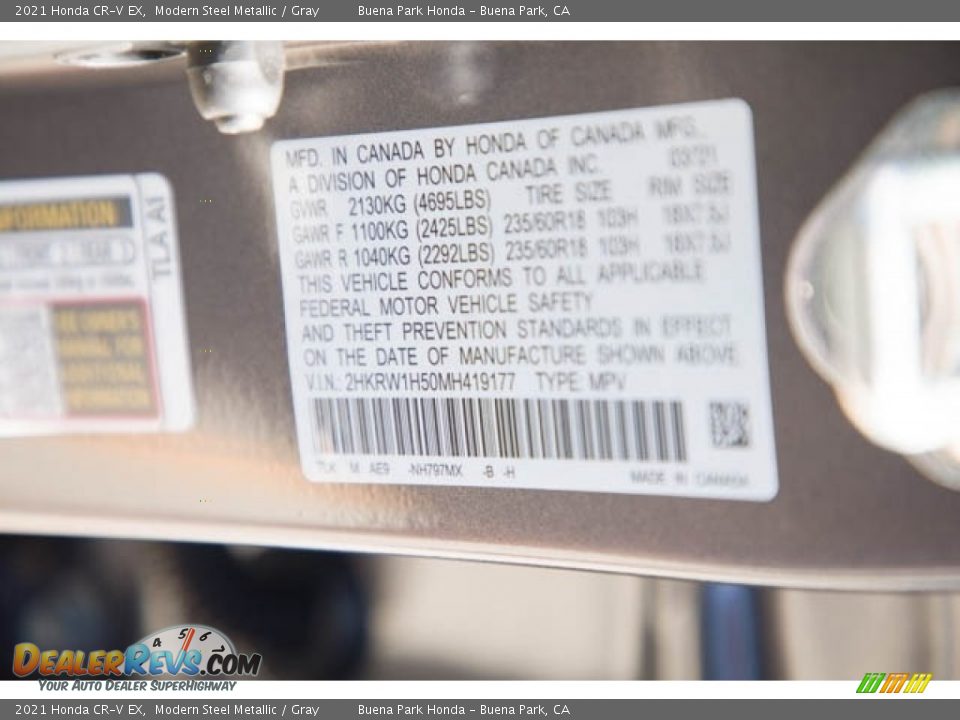 2021 Honda CR-V EX Modern Steel Metallic / Gray Photo #36