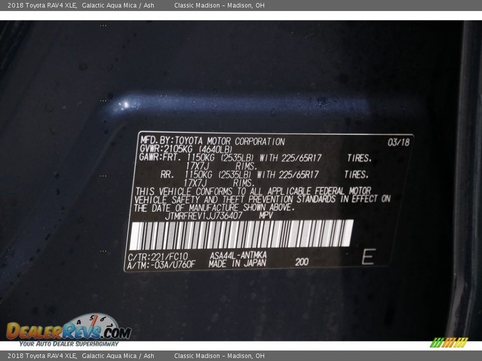 2018 Toyota RAV4 XLE Galactic Aqua Mica / Ash Photo #17