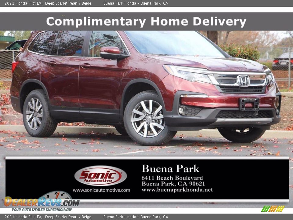 2021 Honda Pilot EX Deep Scarlet Pearl / Beige Photo #1