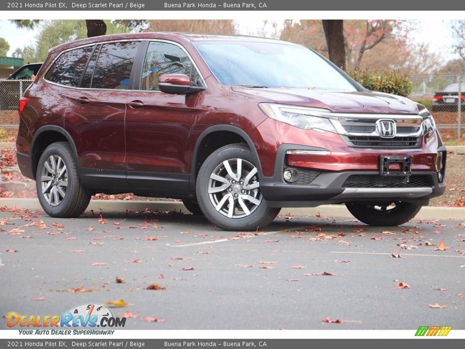 2021 Honda Pilot EX Deep Scarlet Pearl / Beige Photo #2