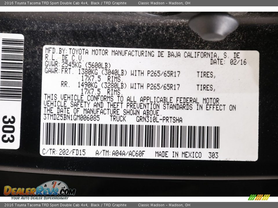 2016 Toyota Tacoma TRD Sport Double Cab 4x4 Black / TRD Graphite Photo #21