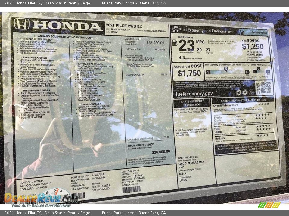 2021 Honda Pilot EX Window Sticker Photo #18
