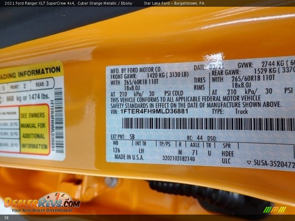 Ford Color Code SB Cyber Orange Metallic