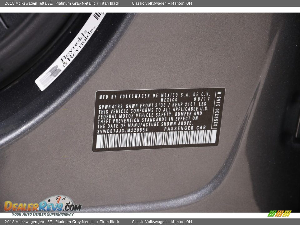 2018 Volkswagen Jetta SE Platinum Gray Metallic / Titan Black Photo #18
