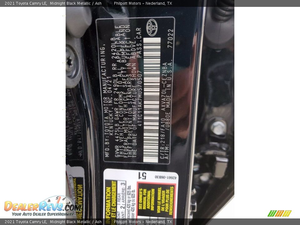 2021 Toyota Camry LE Midnight Black Metallic / Ash Photo #25