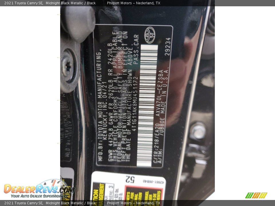 2021 Toyota Camry SE Midnight Black Metallic / Black Photo #25