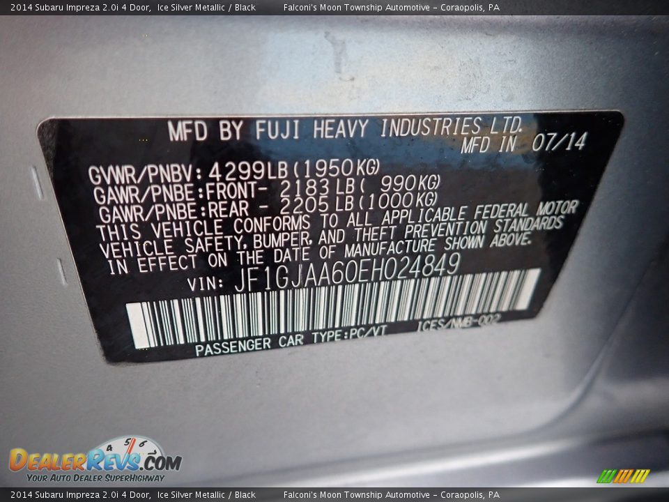 2014 Subaru Impreza 2.0i 4 Door Ice Silver Metallic / Black Photo #24