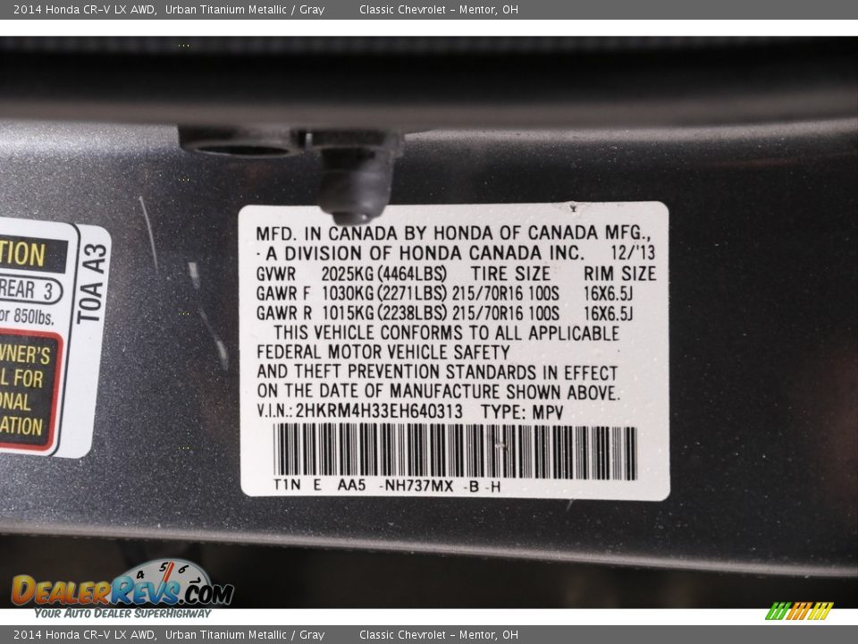 2014 Honda CR-V LX AWD Urban Titanium Metallic / Gray Photo #19