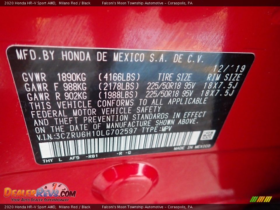 2020 Honda HR-V Sport AWD Milano Red / Black Photo #23