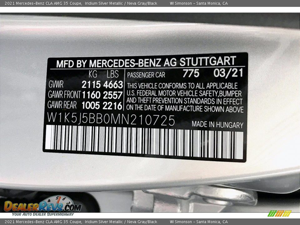 2021 Mercedes-Benz CLA AMG 35 Coupe Iridium Silver Metallic / Neva Gray/Black Photo #11