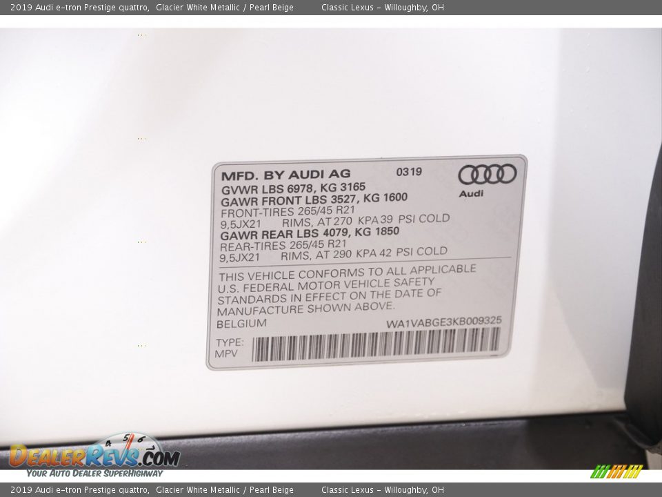 2019 Audi e-tron Prestige quattro Glacier White Metallic / Pearl Beige Photo #27