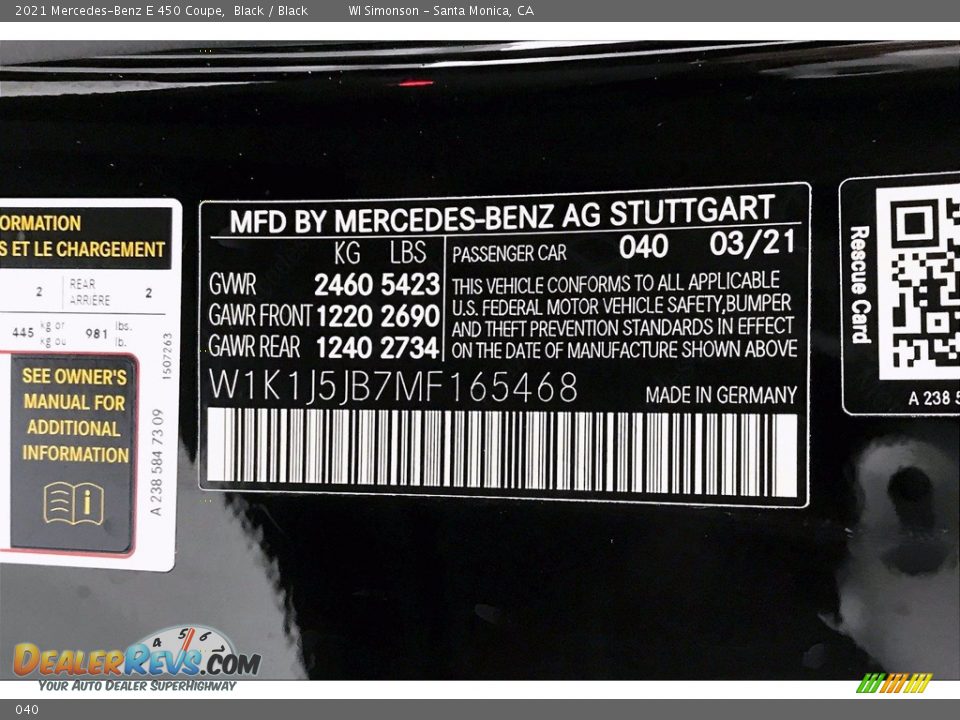 Mercedes-Benz Color Code 040 Black