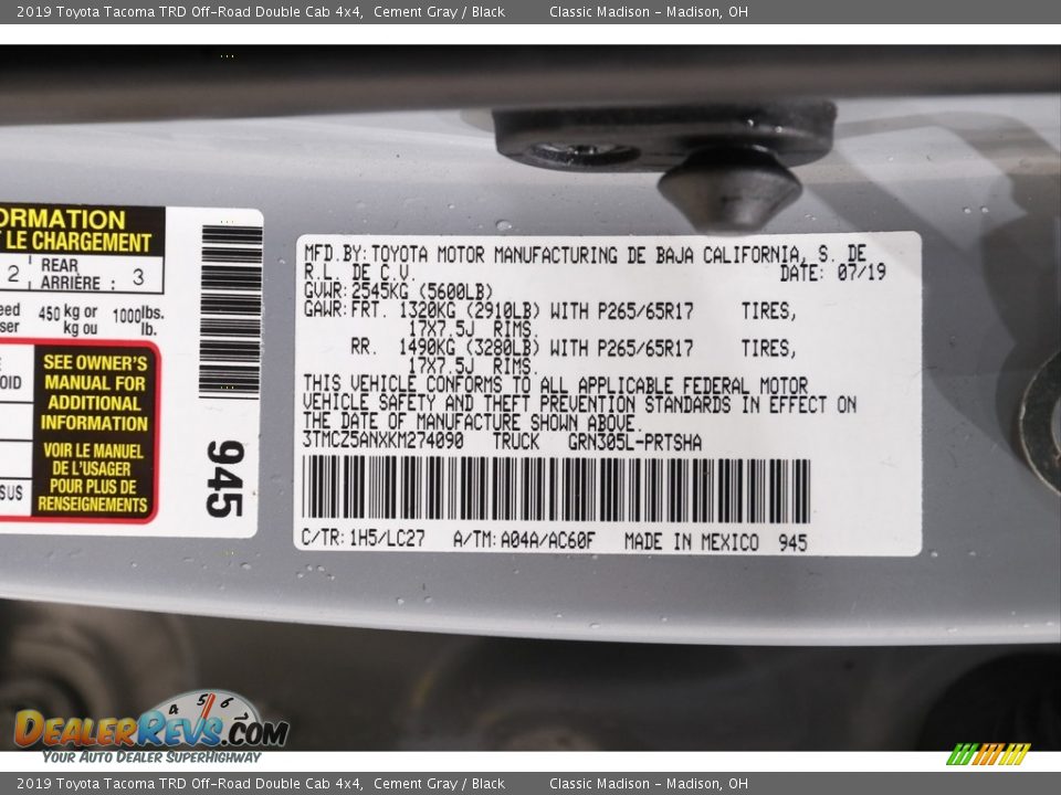 2019 Toyota Tacoma TRD Off-Road Double Cab 4x4 Cement Gray / Black Photo #19