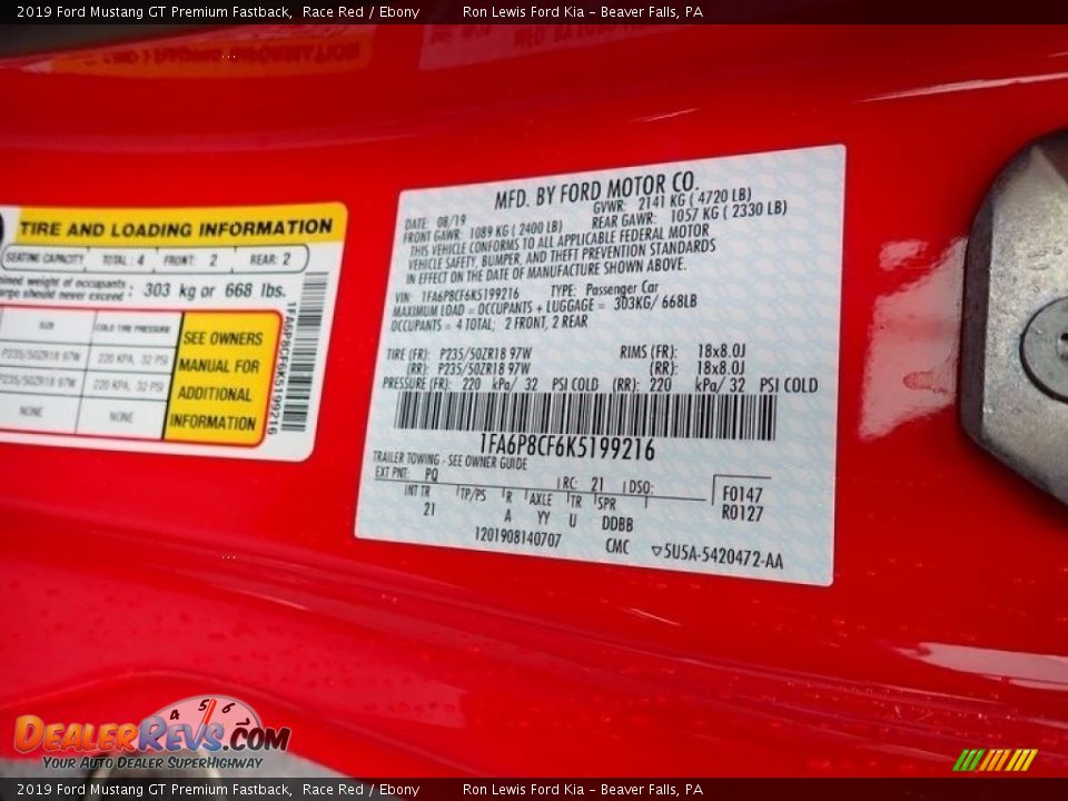 2019 Ford Mustang GT Premium Fastback Race Red / Ebony Photo #14