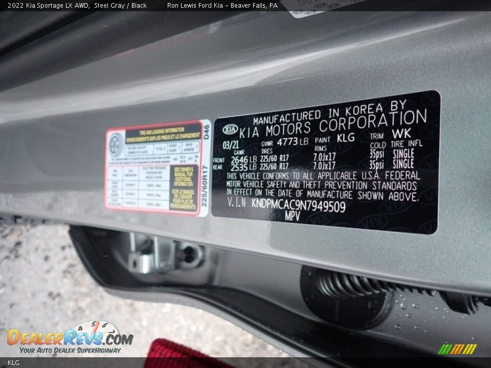 Kia Color Code KLG Steel Gray