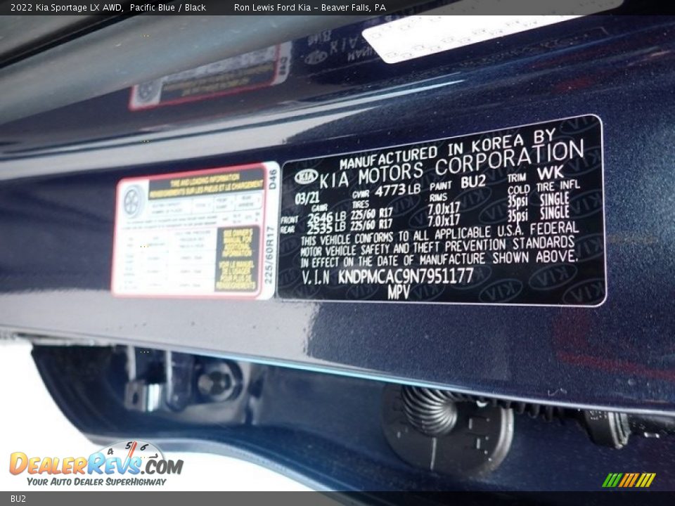 Kia Color Code BU2 Pacific Blue