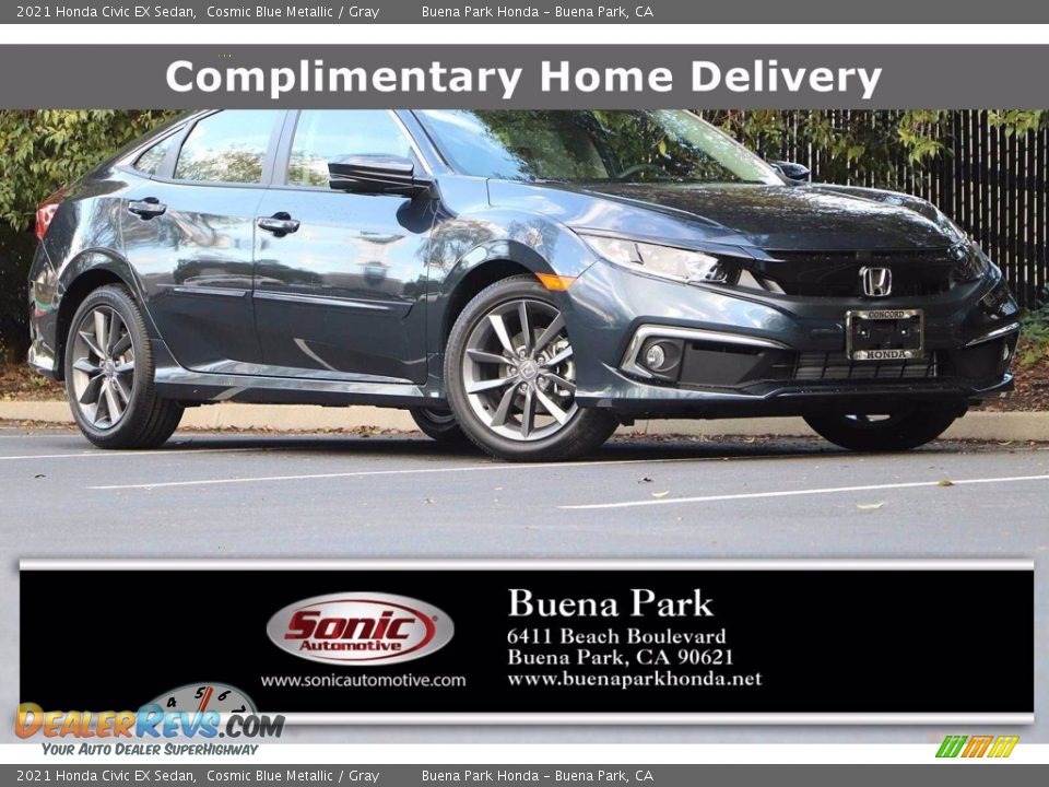 2021 Honda Civic EX Sedan Cosmic Blue Metallic / Gray Photo #1