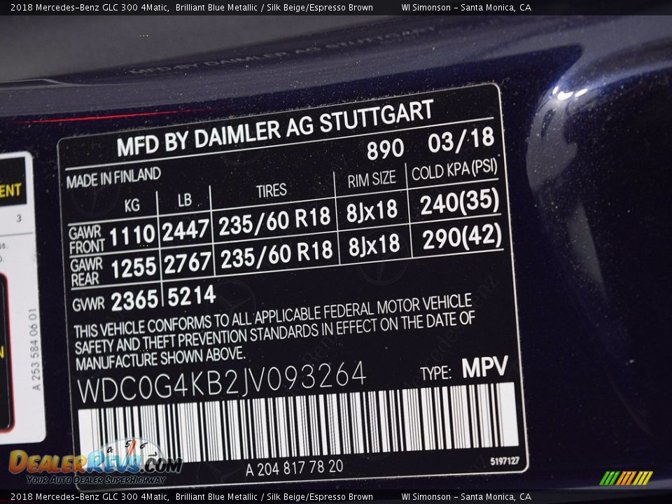 2018 Mercedes-Benz GLC 300 4Matic Brilliant Blue Metallic / Silk Beige/Espresso Brown Photo #27