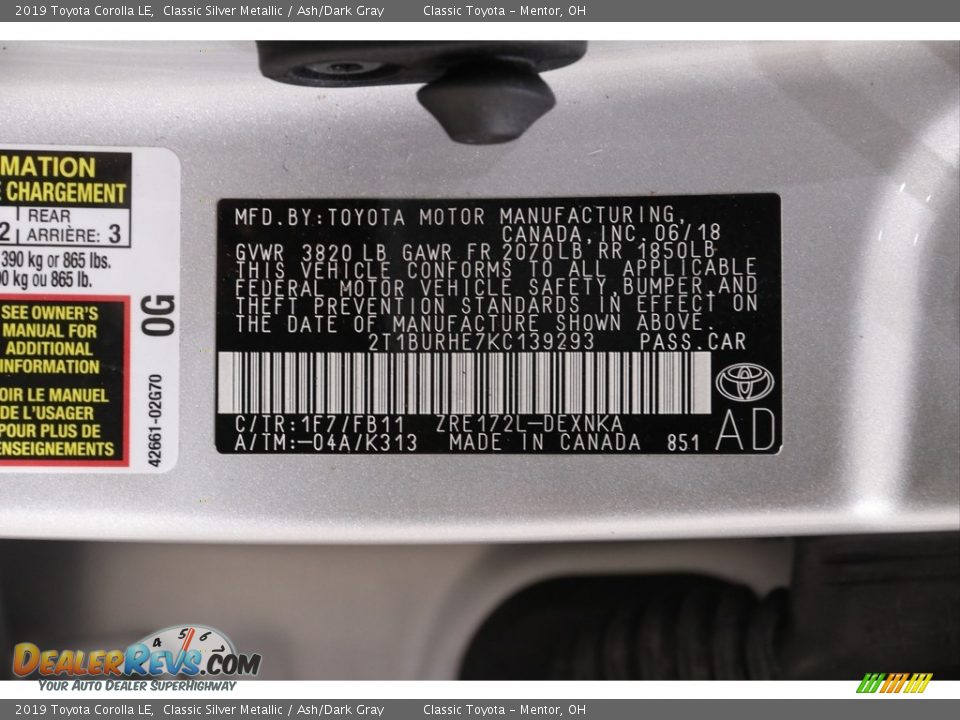 2019 Toyota Corolla LE Classic Silver Metallic / Ash/Dark Gray Photo #17